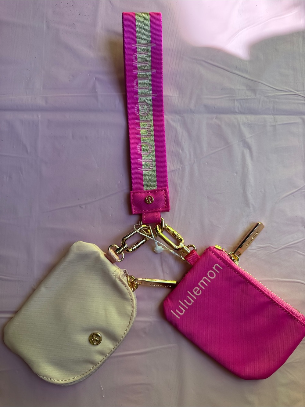 lululemon athletica Bright Pink and light pink Key & Card Wristlet Set